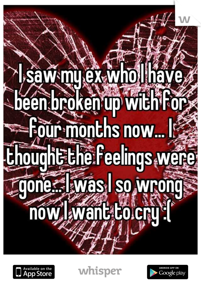 I saw my ex who I have been broken up with for four months now... I thought the feelings were gone... I was I so wrong now I want to cry :(