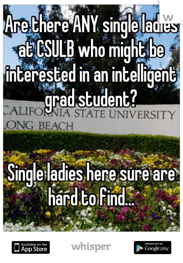 Are there ANY single ladies at CSULB who might be interested in an intelligent grad student?


Single ladies here sure are hard to find...