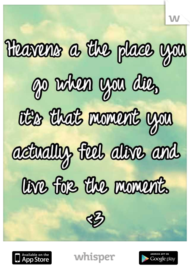 Heavens a the place you go when you die,
it's that moment you actually feel alive and live for the moment.
<3