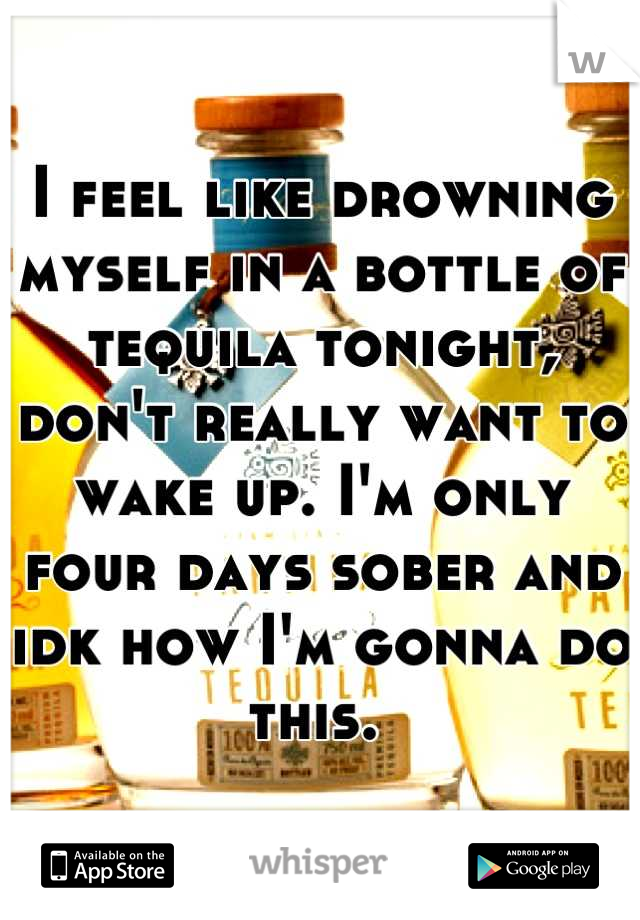 I feel like drowning myself in a bottle of tequila tonight, don't really want to wake up. I'm only four days sober and idk how I'm gonna do this. 