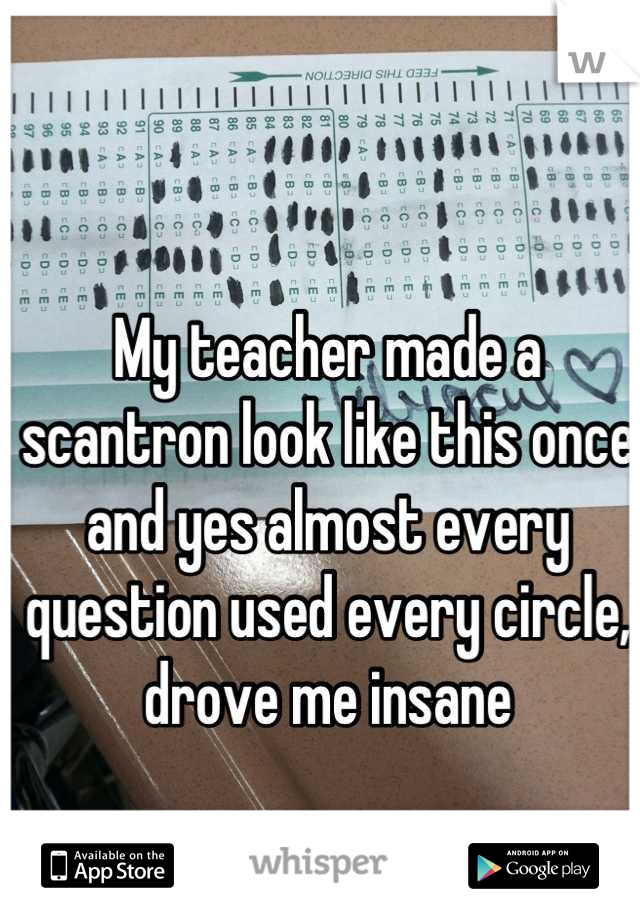 My teacher made a scantron look like this once and yes almost every question used every circle, drove me insane