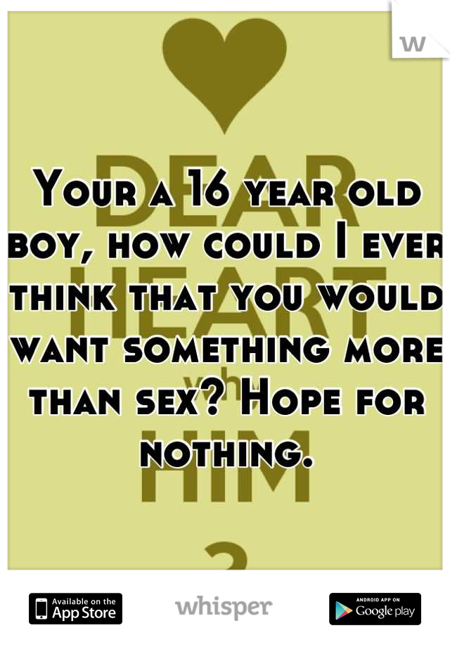 Your a 16 year old boy, how could I ever think that you would want something more than sex? Hope for nothing.