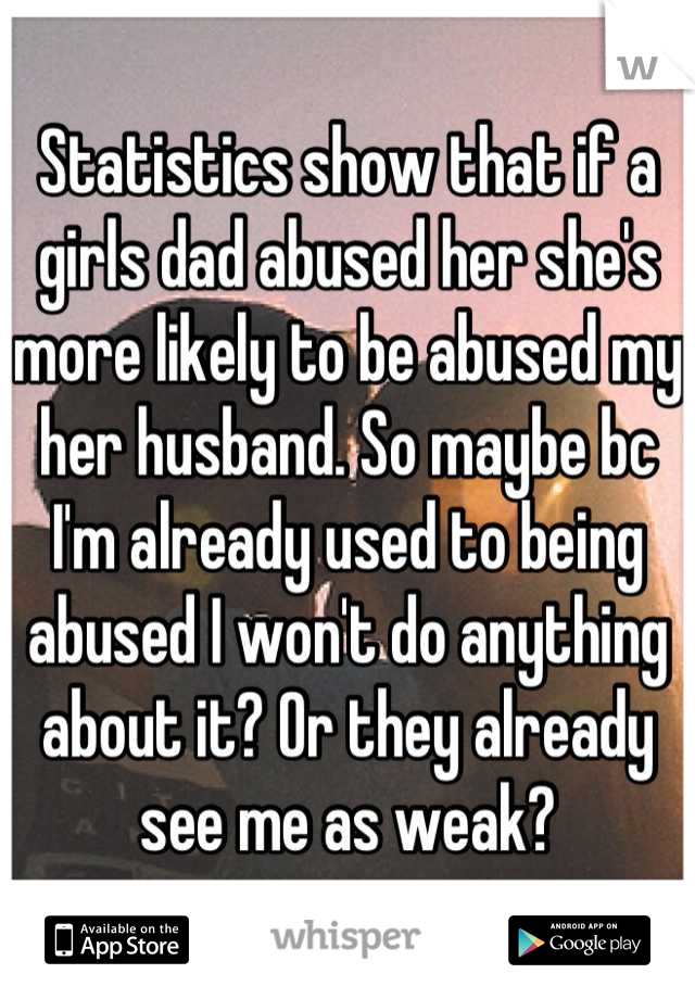 Statistics show that if a girls dad abused her she's more likely to be abused my her husband. So maybe bc I'm already used to being abused I won't do anything about it? Or they already see me as weak?