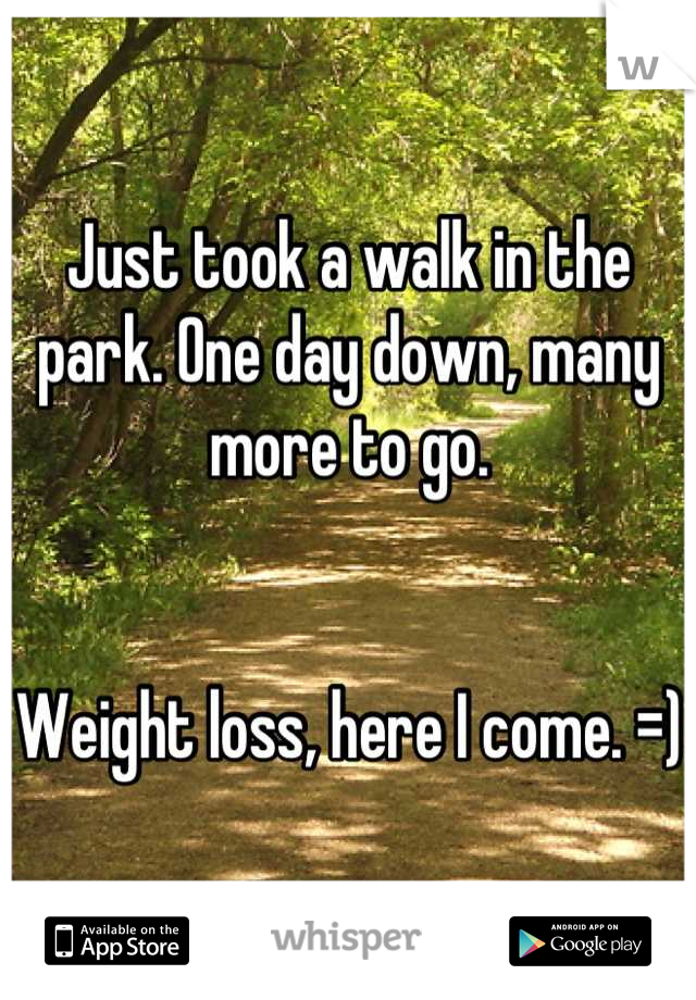 Just took a walk in the park. One day down, many more to go. 


Weight loss, here I come. =)
