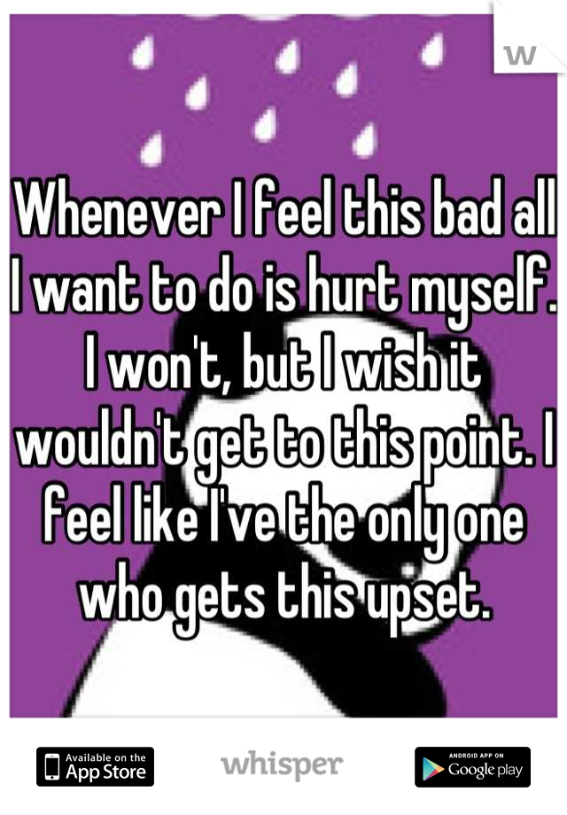 Whenever I feel this bad all I want to do is hurt myself. I won't, but I wish it wouldn't get to this point. I feel like I've the only one who gets this upset.