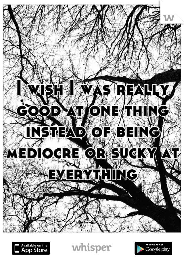 I wish I was really good at one thing instead of being mediocre or sucky at everything