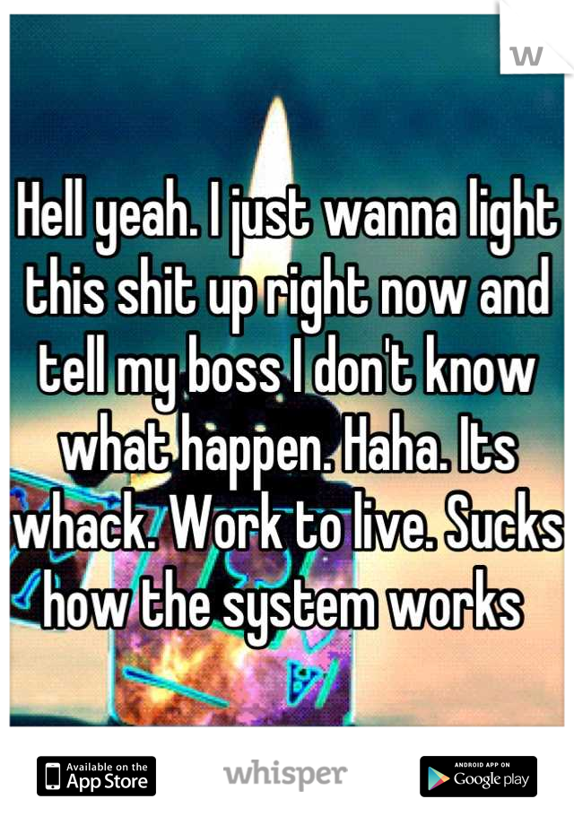 Hell yeah. I just wanna light this shit up right now and tell my boss I don't know what happen. Haha. Its whack. Work to live. Sucks how the system works 