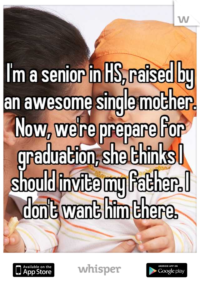 I'm a senior in HS, raised by an awesome single mother. Now, we're prepare for graduation, she thinks I should invite my father. I don't want him there.