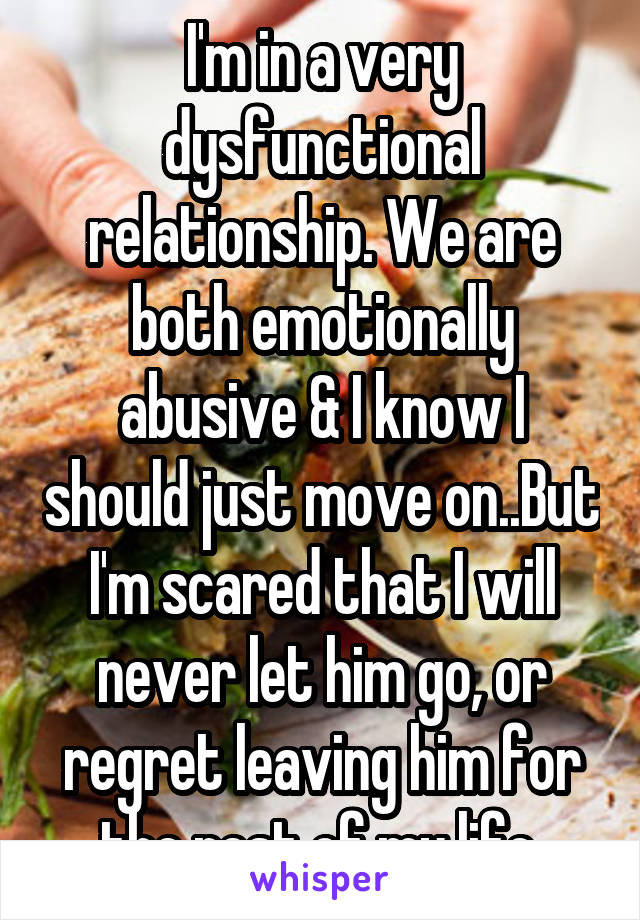 I'm in a very dysfunctional relationship. We are both emotionally abusive & I know I should just move on..But I'm scared that I will never let him go, or regret leaving him for the rest of my life.