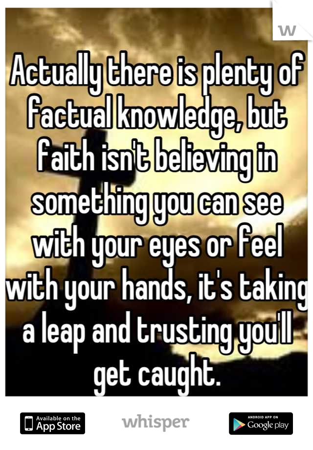 Actually there is plenty of factual knowledge, but faith isn't believing in something you can see with your eyes or feel with your hands, it's taking a leap and trusting you'll get caught.