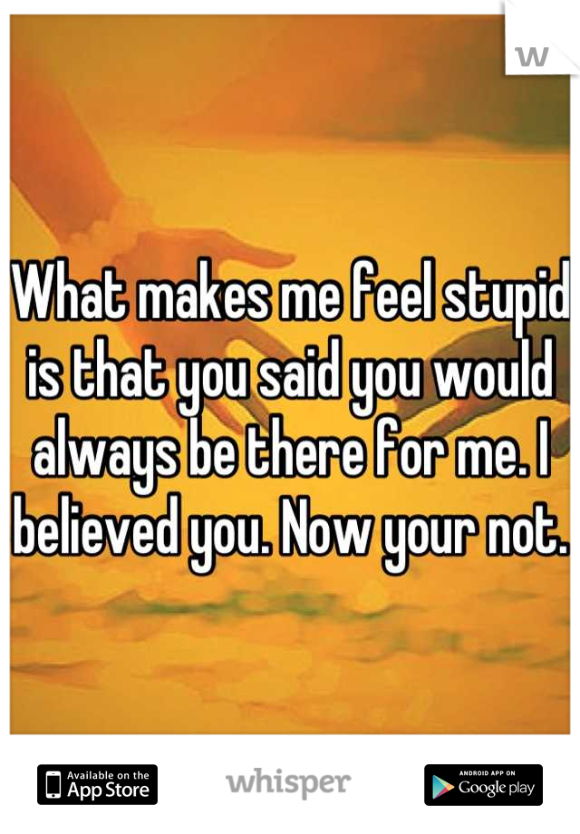 What makes me feel stupid is that you said you would always be there for me. I believed you. Now your not.