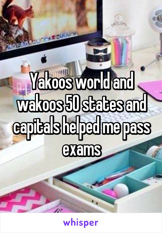 Yakoos world and wakoos 50 states and capitals helped me pass exams