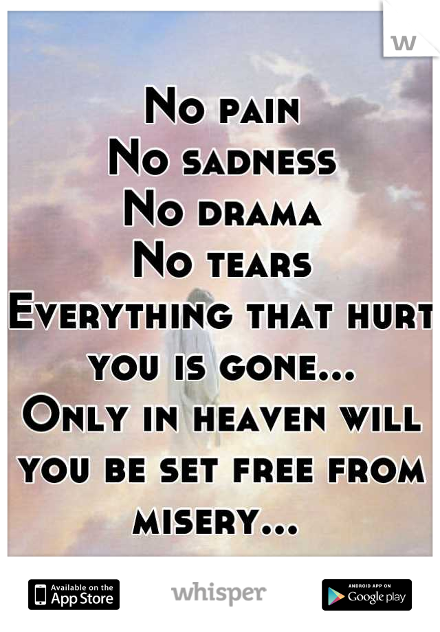 No pain
No sadness 
No drama 
No tears 
Everything that hurt you is gone...
Only in heaven will you be set free from misery... 