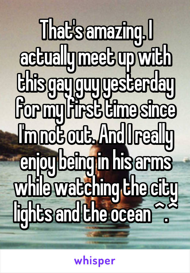 That's amazing. I actually meet up with this gay guy yesterday for my first time since I'm not out. And I really enjoy being in his arms while watching the city lights and the ocean ^.^ 