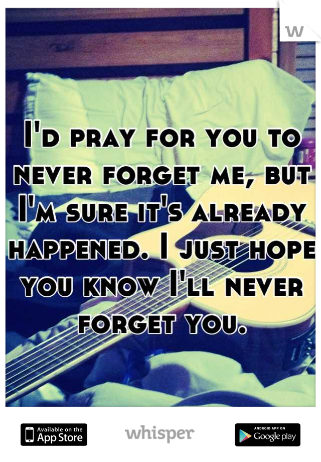 I'd pray for you to never forget me, but I'm sure it's already happened. I just hope you know I'll never forget you.