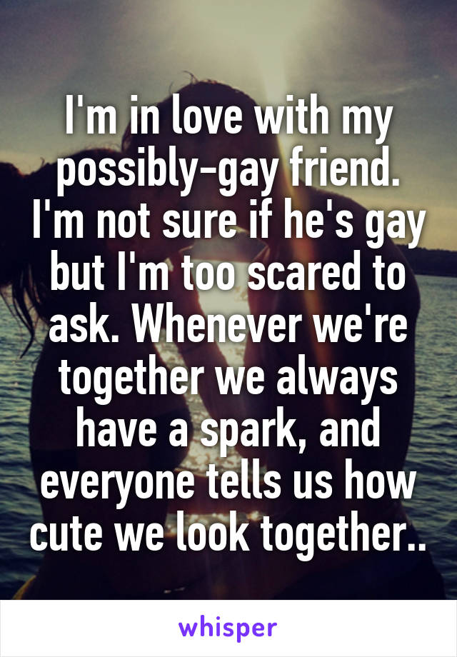I'm in love with my possibly-gay friend. I'm not sure if he's gay but I'm too scared to ask. Whenever we're together we always have a spark, and everyone tells us how cute we look together..