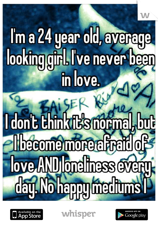 I'm a 24 year old, average looking girl. I've never been in love. 

I don't think it's normal, but I become more afraid of love AND loneliness every day. No happy mediums I guess. 