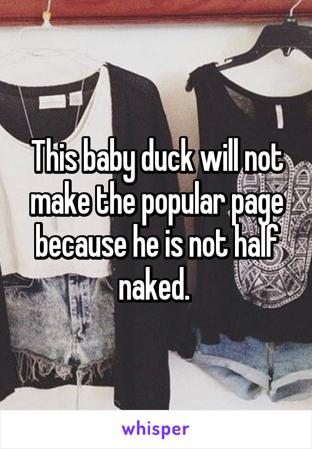 This baby duck will not make the popular page because he is not half naked. 