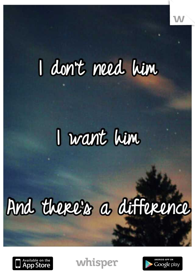 I don't need him

I want him

And there's a difference