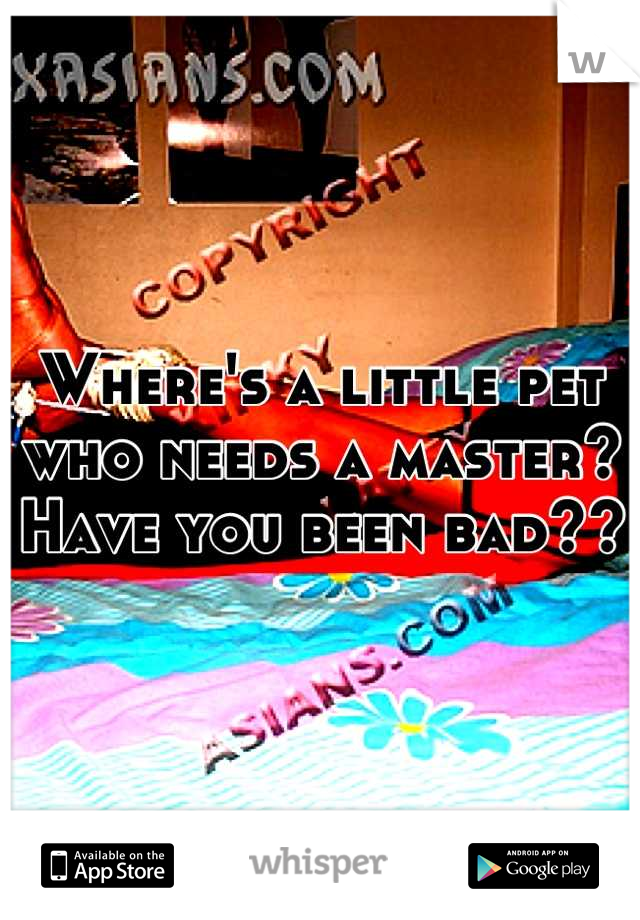 Where's a little pet who needs a master? Have you been bad??  