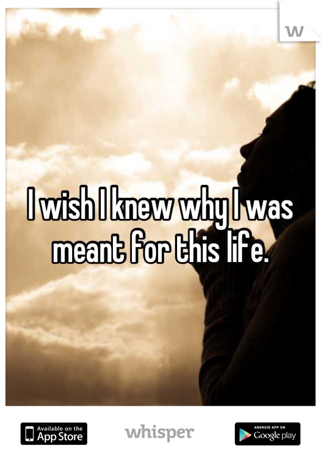 I wish I knew why I was meant for this life.