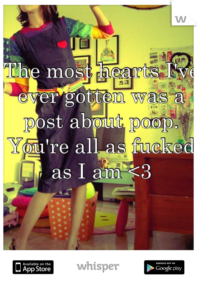 The most hearts I've ever gotten was a post about poop. You're all as fucked as I am <3