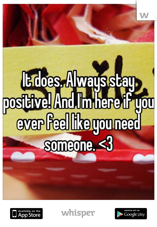 It does. Always stay positive! And I'm here if you ever feel like you need someone. <3