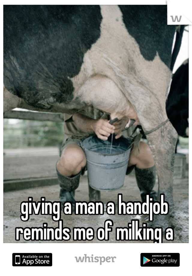 giving a man a handjob reminds me of milking a cow.