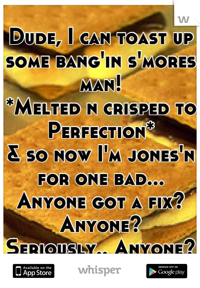 Dude, I can toast up some bang'in s'mores man! 
*Melted n crisped to Perfection*
& so now I'm jones'n for one bad...
Anyone got a fix?
Anyone? 
Seriously.. Anyone?