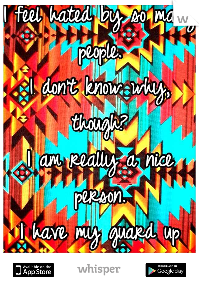 I feel hated by so many people.
I don't know why, though?
I am really a nice person.
I have my guard up because of my past.