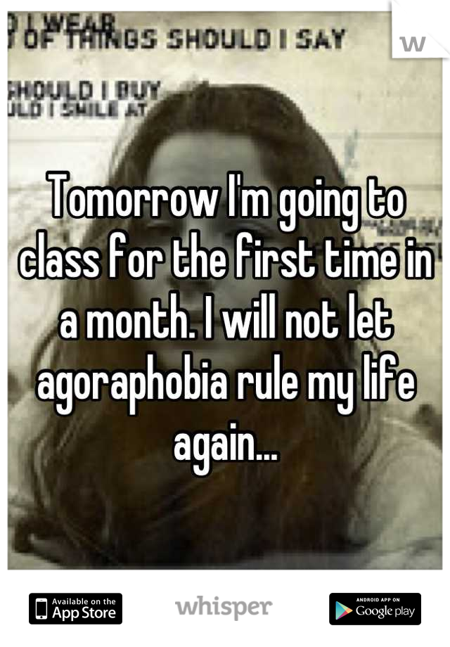 Tomorrow I'm going to class for the first time in a month. I will not let agoraphobia rule my life again...