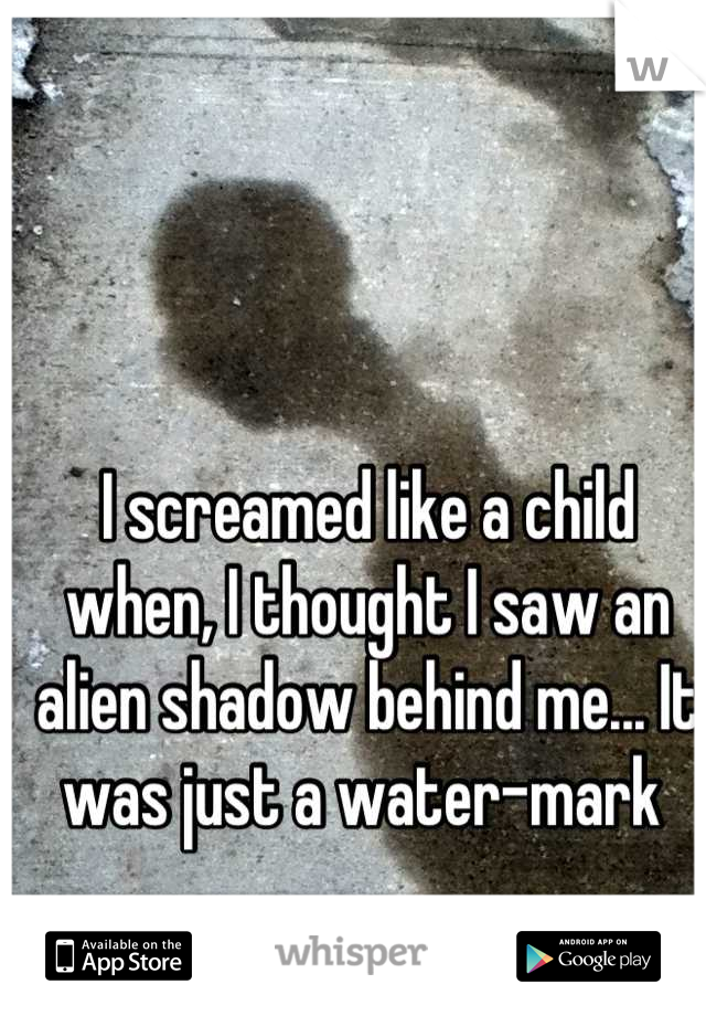 I screamed like a child when, I thought I saw an alien shadow behind me... It was just a water-mark 
