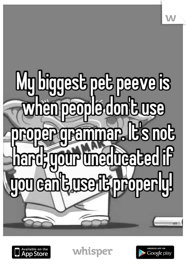 My biggest pet peeve is when people don't use proper grammar. It's not hard; your uneducated if you can't use it properly! 