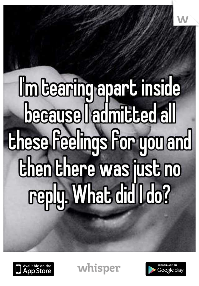 I'm tearing apart inside because I admitted all these feelings for you and then there was just no reply. What did I do?