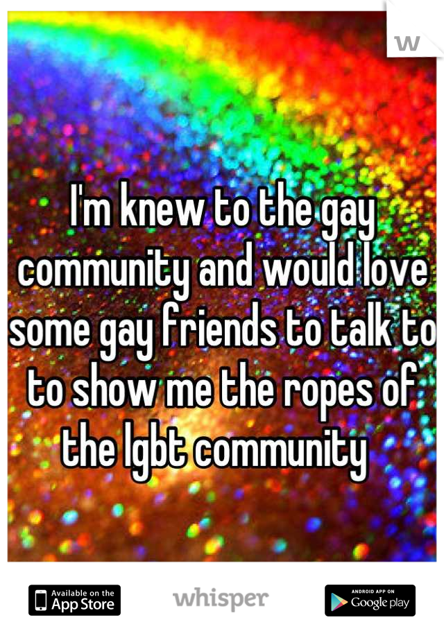 I'm knew to the gay community and would love some gay friends to talk to to show me the ropes of the lgbt community  