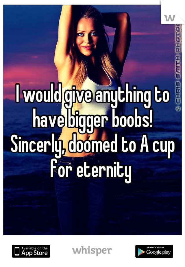 I would give anything to have bigger boobs! 
Sincerly, doomed to A cup for eternity 