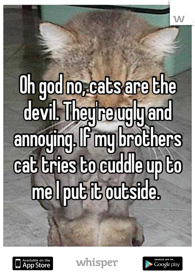 Oh god no, cats are the devil. They're ugly and annoying. If my brothers cat tries to cuddle up to me I put it outside. 