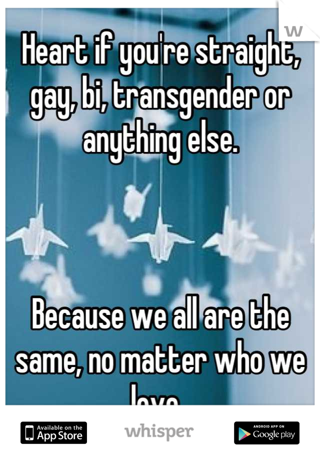 Heart if you're straight, gay, bi, transgender or anything else. 



Because we all are the same, no matter who we love. 
