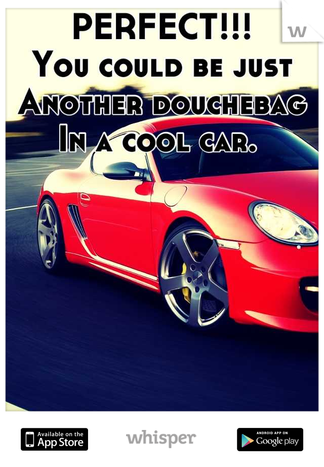 PERFECT!!!
You could be just
Another douchebag 
In a cool car. 