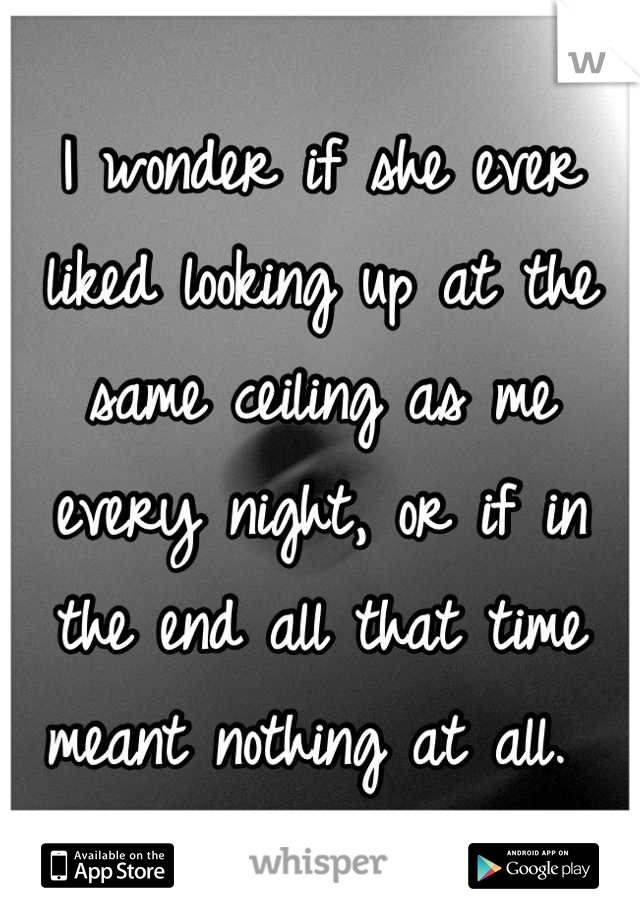 I wonder if she ever liked looking up at the same ceiling as me every night, or if in the end all that time meant nothing at all. 