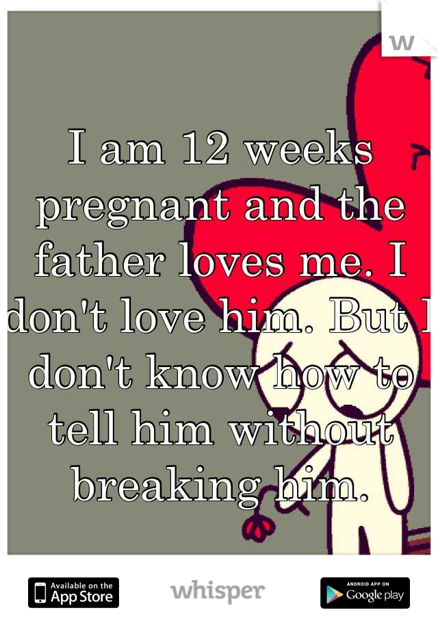 I am 12 weeks pregnant and the father loves me. I don't love him. But I don't know how to tell him without breaking him.