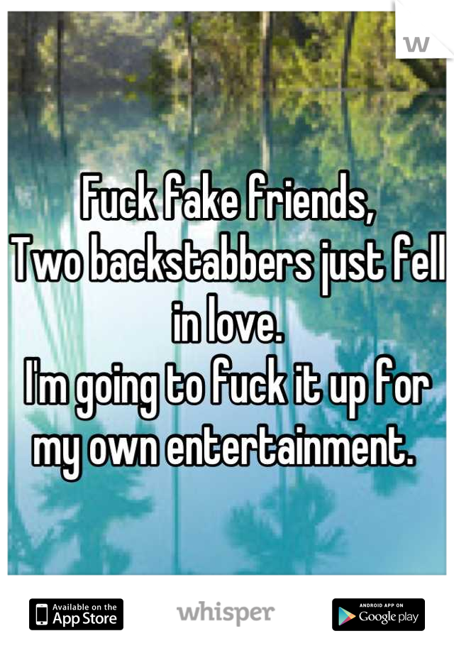 Fuck fake friends,
Two backstabbers just fell in love. 
I'm going to fuck it up for my own entertainment. 