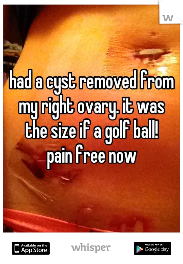 had a cyst removed from 
my right ovary. it was
the size if a golf ball!
pain free now