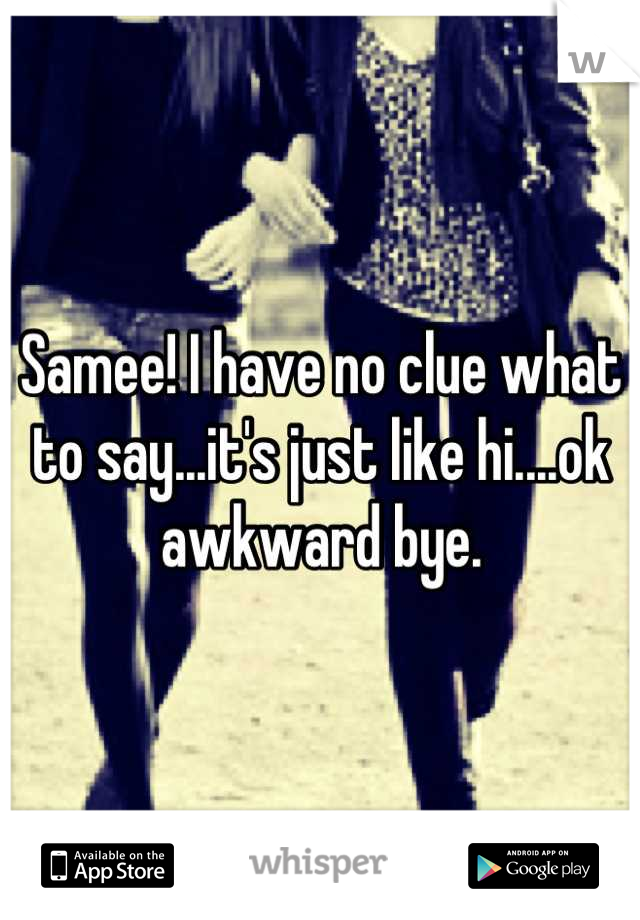 Samee! I have no clue what to say...it's just like hi....ok awkward bye.