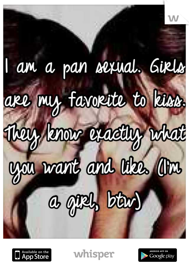 I am a pan sexual. Girls are my favorite to kiss. They know exactly what you want and like. (I'm a girl, btw)