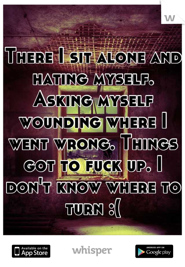 There I sit alone and hating myself. Asking myself wounding where I went wrong. Things got to fuck up. I don't know where to turn :(