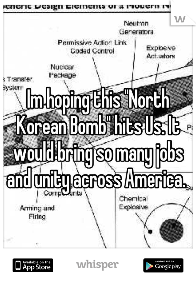 Im hoping this "North Korean Bomb" hits Us. It would bring so many jobs and unity across America. 