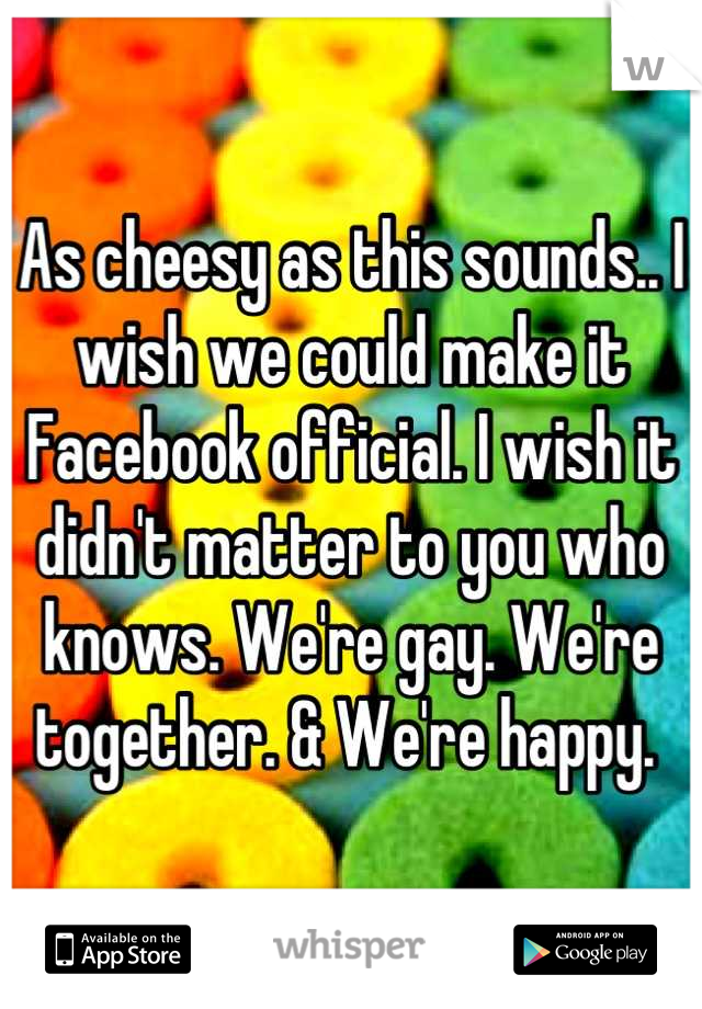 As cheesy as this sounds.. I wish we could make it Facebook official. I wish it didn't matter to you who knows. We're gay. We're together. & We're happy. 