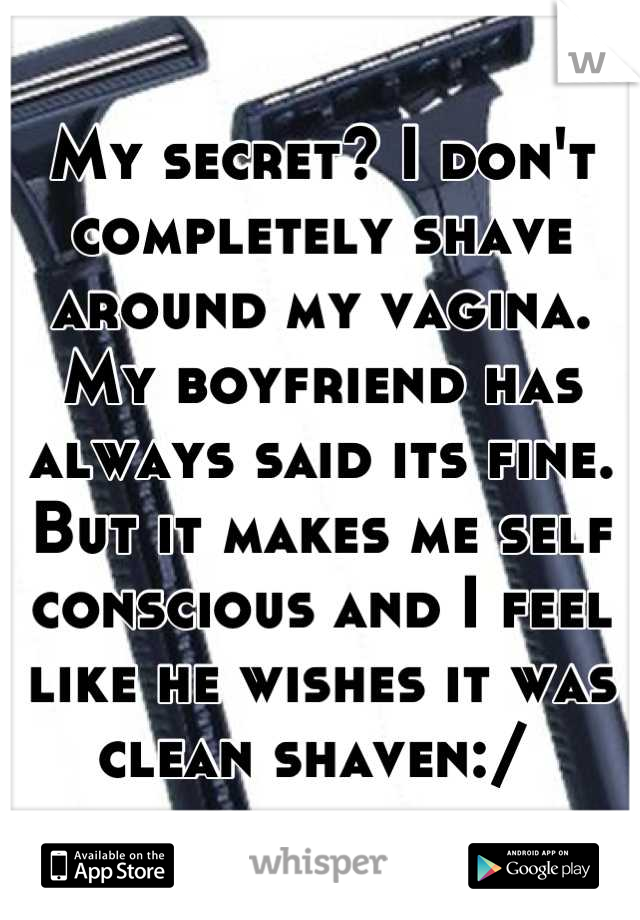 My secret? I don't completely shave around my vagina. My boyfriend has always said its fine. But it makes me self conscious and I feel like he wishes it was clean shaven:/ 