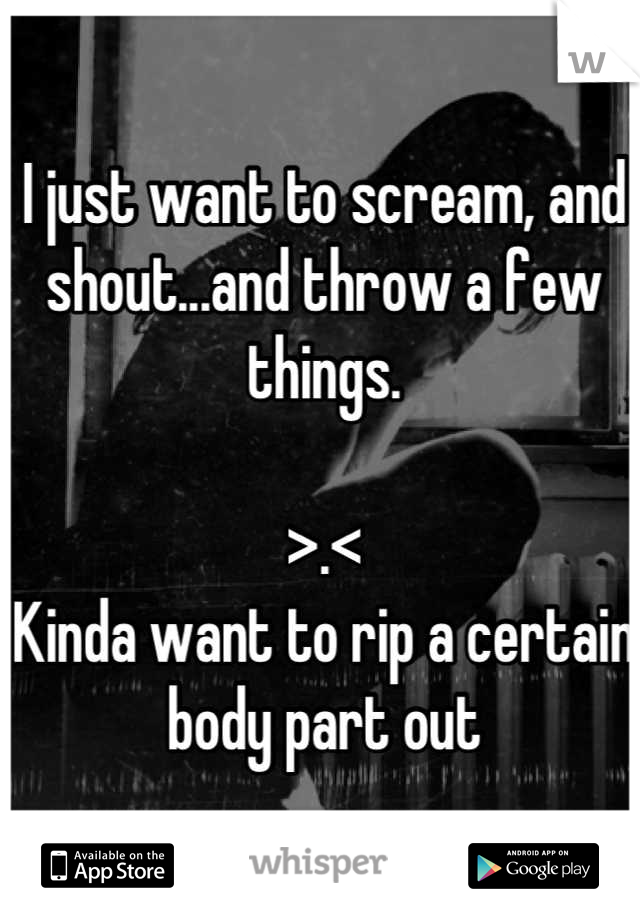 I just want to scream, and shout...and throw a few things. 

>.<
Kinda want to rip a certain body part out
